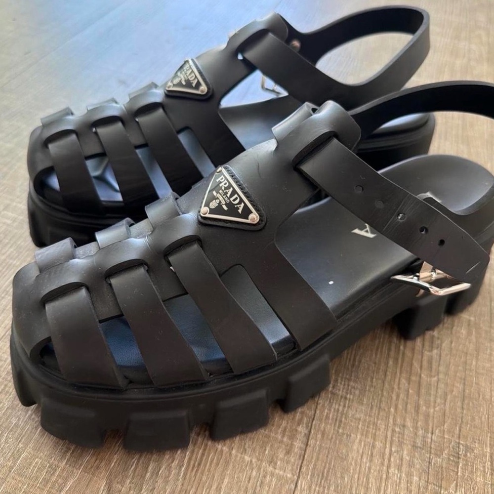 100% Authentic PRADA Monolith Rubber Sandals Size 41 US 10 Black - Picture 8 of 8